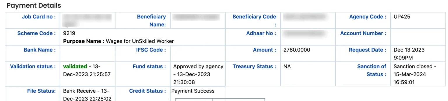 NREGA Payment Status Check PFMS Portal